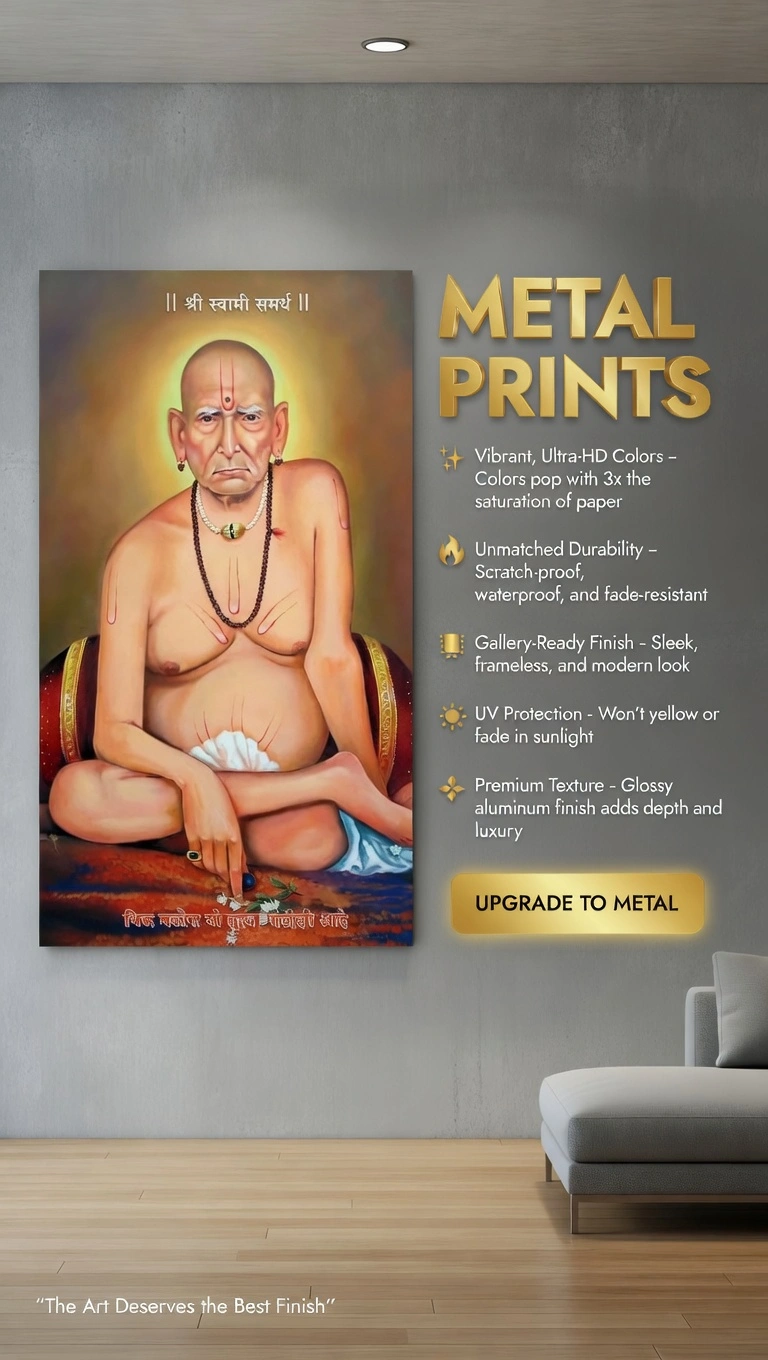 Swami Samarth Glossy Metal Print Spiritual Wall Art for Home Temple