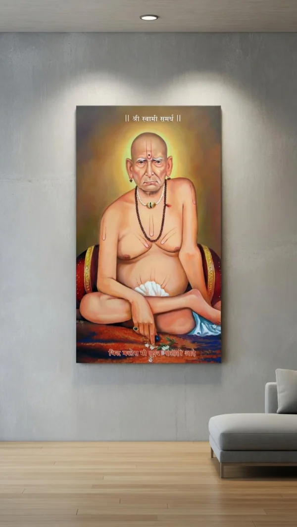 Swami Samarth Glossy Metal Print Spiritual Wall Art for Home Temple