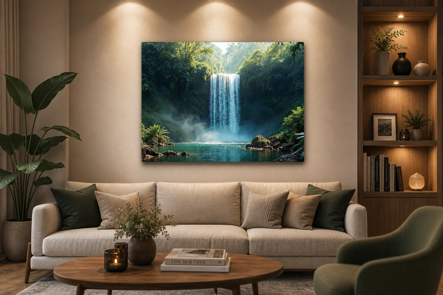 Waterproof waterfall metal print for luxury home décor