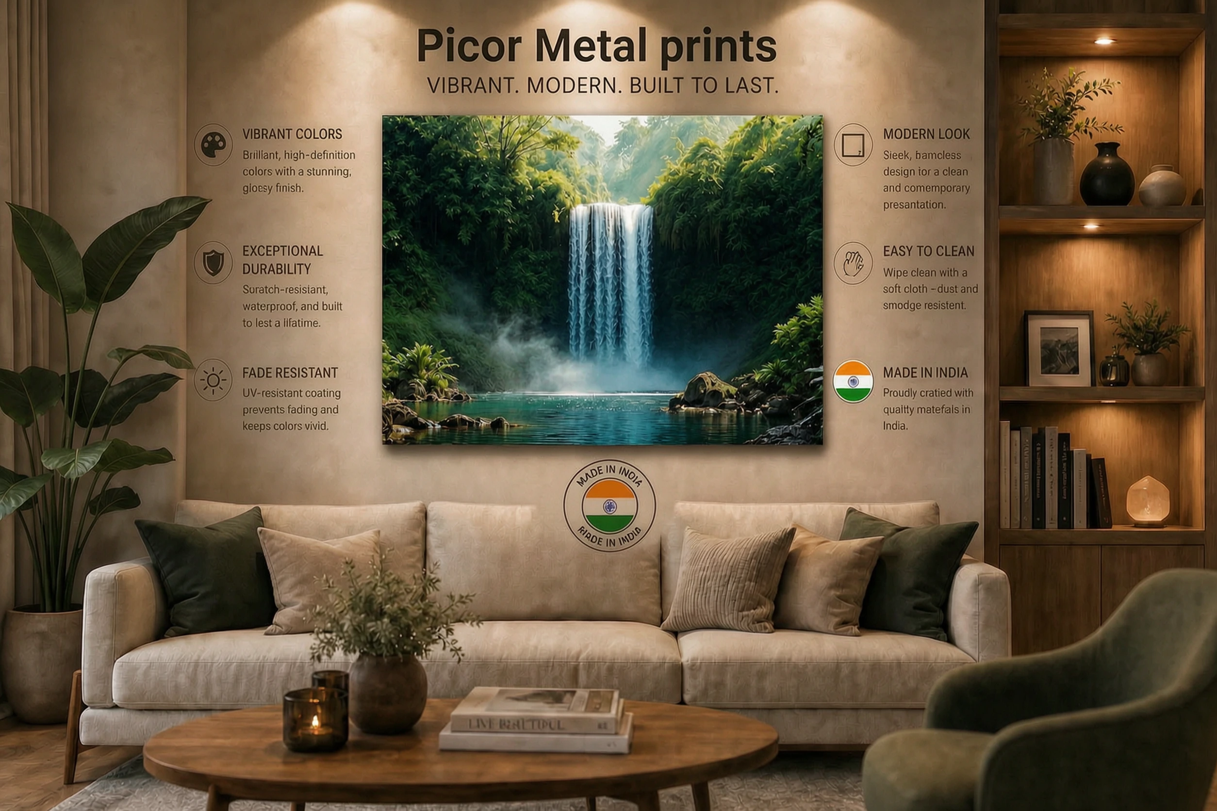 Ultra HD waterfall metal wall art for modern homes