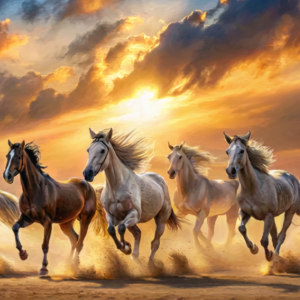 Seven Horses Vastu HD Metal Print – Lucky Feng Shui Wall Décor for Home