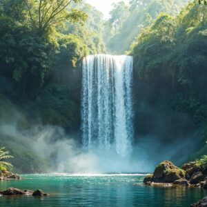 Waterfall Vastu Metal Print – HD Wall Art for Positive Energy & Home Décor