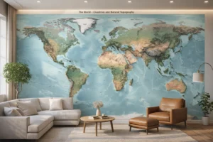 World map wallpaper in Living room