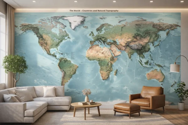 World map wallpaper in Living room